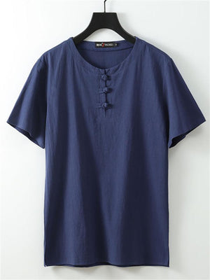 Solid Color Linen Short-Sleeved Simple Style Breathable T-Shirt