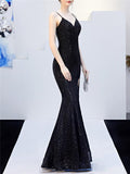 Exquisite Sequined Wrap Neck High Slit Dress for Evening