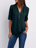 Women's V-neck Zipper Chiffon Shirts