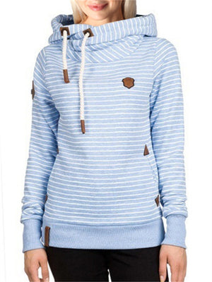 Ladies Pretty Stripe Half Collar Slim Fit Pocket Hoodies