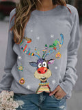 Ladies Casual Deer Print Long-sleeved Christmas T-shirts