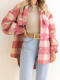 Women Lovely Plaid Long Sleeve Pockets Woolen Coats for Winter