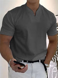 Muscle Men's Short Sleeve Stretchy Summer V Neck Shirt for Sports