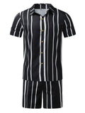 Stripe Short Sleeve Shirts 2 Pieces Sets