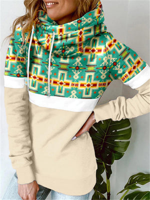 New Geometric Pattern Patchwork Turtle Neck Hoodies