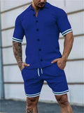 Men's Street Snap Lapel Button Short Sleeve Shirt + Drawstring Shorts