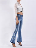 New Washed Effect Flower Embroidery Skinny Jeans