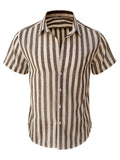 Men's Summer Classic Stripe Lapel Short Sleeve Button Beach Shirts