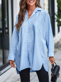 Women's Holiday Roll Up Long Sleeve Button Down Oversized Blouses