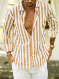 Men's Casual Fashion Button Up Long Sleeve Striped Shirts