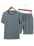 Oversize Comfy Two-Piece Outfit Solid Color T-Shirts + Drawstring Shorts