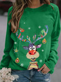 Ladies Casual Deer Print Long-sleeved Christmas T-shirts