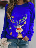 Ladies Casual Deer Print Long-sleeved Christmas T-shirts