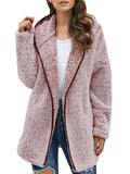 Ladies Casual Solid Color Hooded Plush Fleece Coats