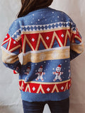 Winter Christmas Style Lovely Cartoon Snowman Print Pullover Wool Sweater for Women