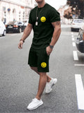 Mens Comfy Printed Cotton 2 Piece Sets Short Sleeve T-Shirts+Shorts