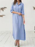 Autumn Winter Casual Cotton Linen Lapel Sundress Women's Dresses