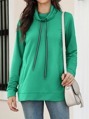 Trendy Kangaroo Pocket Funnel Collar Drawstring Sweatshirt for Lady