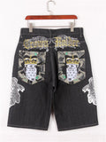 Trendy Street Hip-Hop Style Wings Embroidered Oversize Cropped Pants