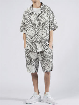 Buttons-Up Printed Short Sleeve 2-Pieces Sets