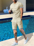 Men's Summer 2-Piece Lapel Short Sleeve T-shirt Loose Shorts