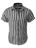 Men's Summer Classic Stripe Lapel Short Sleeve Button Beach Shirts