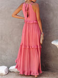 Romantic Ruffles Swing Sleeveless Halter Maxi Dress for Women