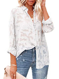 Hollowed-Out Buttons-Up Long Sleeve Chiffon Blouses