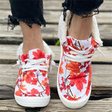 Super Cute Painting Keep Warm Lace Up Women Cotton Cloth Loafers