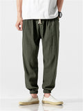 Men Cotton Linen Lightweight Drawstring Pants