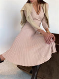 Autumn Winter Elegant Women's  Knitted Pleated Base Dress