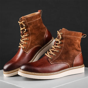 Mens Trendy Lace Up Round Toe High Top Gradient Color Motorcycle Boots