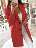 Women's Elegant Lapel Collar Button Up Slim Fit Winter Long Coats