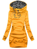 New Casual Pullover Striped Hooded Drawstring Slim Long Hoodies