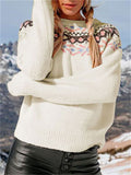 Female Retro Jacquard Contrast Color Knitwear Sweaters