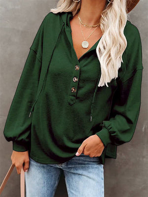 Casual Loose V-Neck Long Sleeve Hoodies