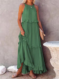 Romantic Ruffles Swing Sleeveless Halter Maxi Dress for Women