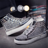 Hip Hop Waterproof Lace Up Sequin Rivet Boots for Men