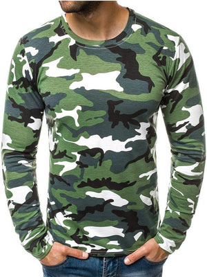 Easy Fit Camouflage Round Neck Long Sleeve Pullover Shirt