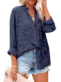 Hollowed-Out Buttons-Up Long Sleeve Chiffon Blouses