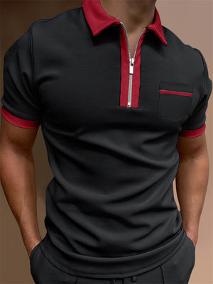 Men's Fashion Turn Down Collar Slim Fit Zipper Polo T-Shirt