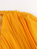 V-Neck Long Sleeve Slim Pleated A Line Long Dresses