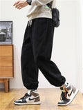 Winter Casual Extra Loose Wide Leg Thicken Men Sport Long Pants