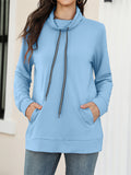 Trendy Kangaroo Pocket Funnel Collar Drawstring Sweatshirt for Lady