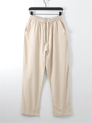 Fashion Multi-Pocket Design Solid Color Mid-Waist Straight-Leg Cotton Pants