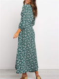 Classy High Waisted Vintage Floral V Neck Long Dresses For Women