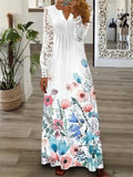 Female Classy Button Up Deep V-neck Lace Sleeve Maxi Dress