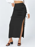 Sexy Solid Color Slim Drawstring Split Skirts