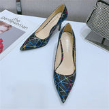 New Fashion Printed Stiletto Heels Pointed Toe 3 Inches Heels