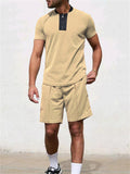 Men's Summer Crew Neck Quarter-Zip Short Sleeve Top + Sports Shorts